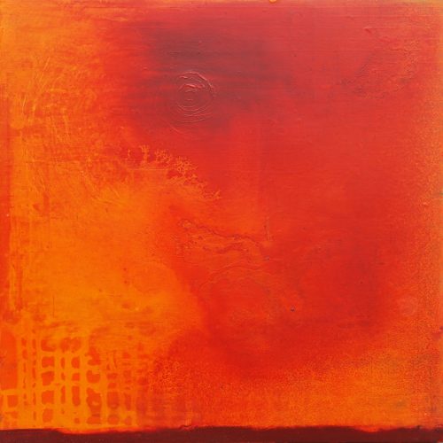 Brota una flor en la herrumbrosa ancla azafranada, obra del artista José Moreno