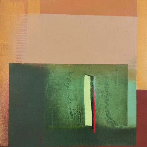 Gama de primarios que pintan rosas. 2025. Oleo s/madera.  50x50 cm.