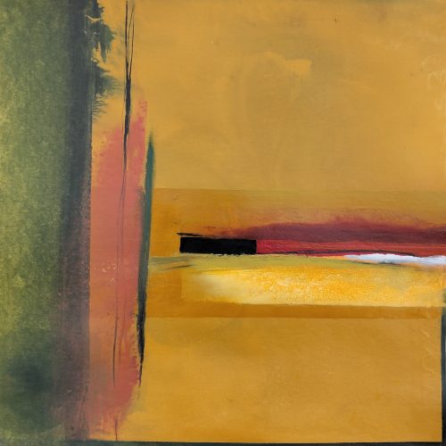 Lienzos bordados con flor de almendro, de "Una sombra se mueve", obra del artista José Moreno